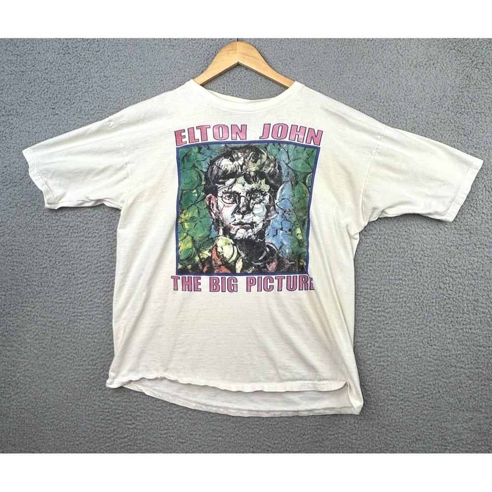 VTG Elton John T Shirt XL The Big Picture World Tour 1997 1998 Band Tee White